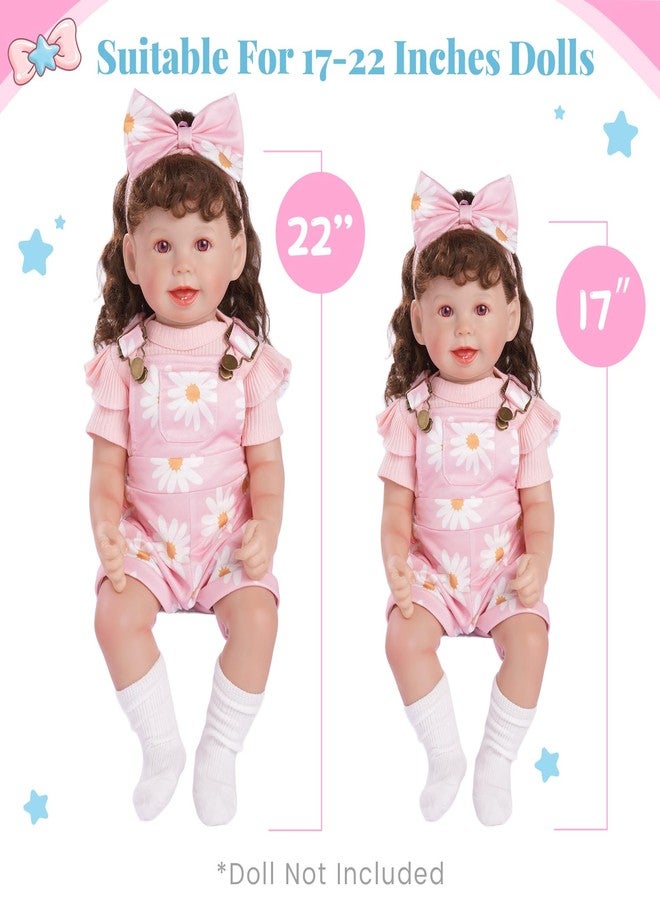 BABESIDE 4 Pcs Reborn Baby Doll Clothes for 17-22 Inch Babydolls, Cute Pink Flower Dolls Overalls Lifelike Reborn Baby Doll Accessories with Headband and Socks for Realistic Dolls Girl - Image 4